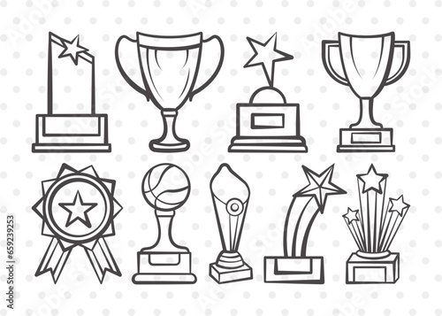 Award Trophy Clipart SVG Cut File | Trophy Cup Svg | Award Svg | Sports Svg | Trophies Star Svg | Bundle | Clipart | Outline | Silhouette