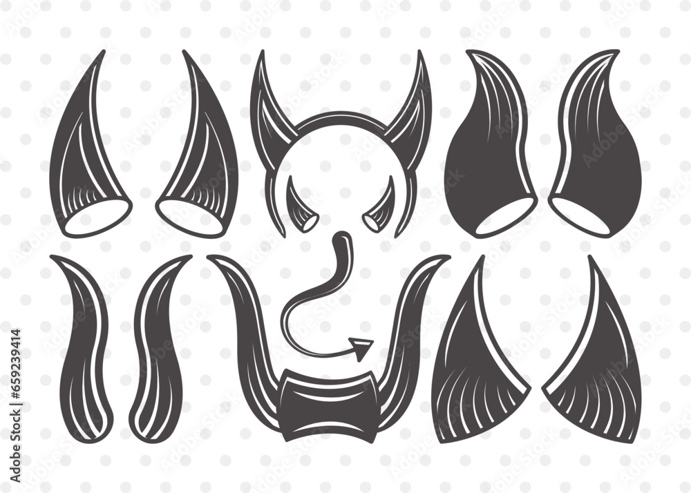 Devil Horns SVG Cut File Devil Tail Svg Halloween Svg Bat Svg