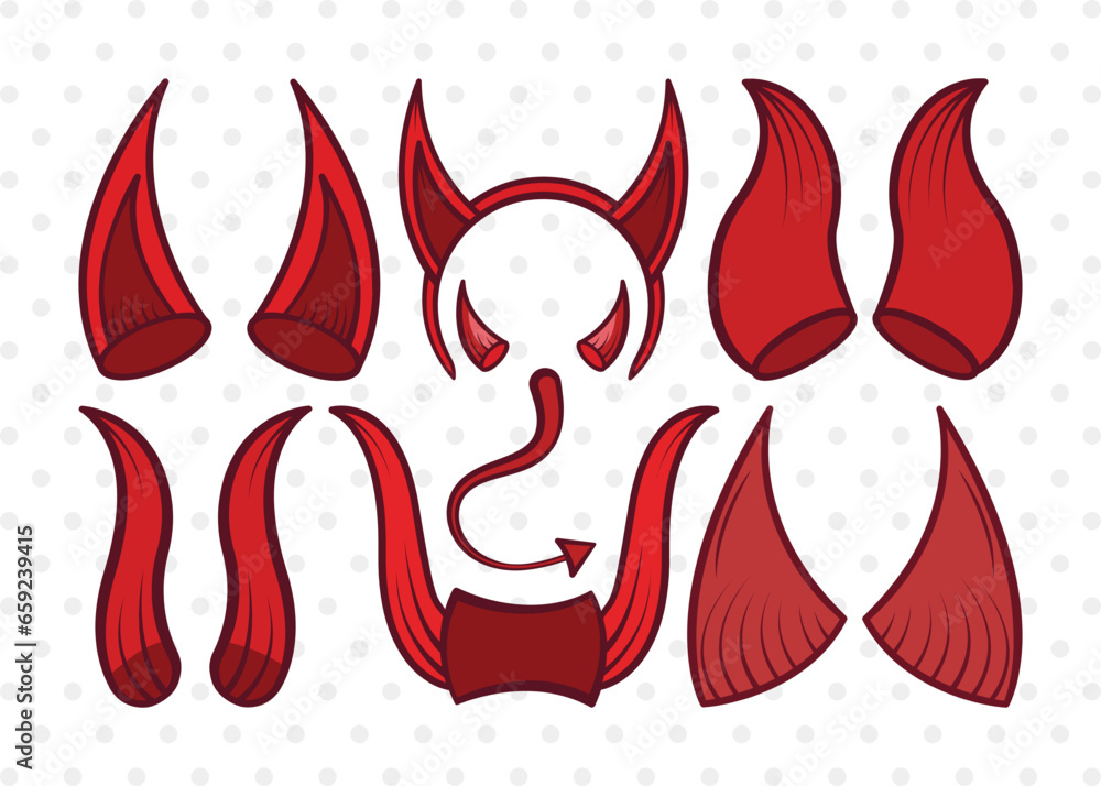 Devil Horns SVG Cut File Devil Tail Svg Halloween Svg Bat Svg