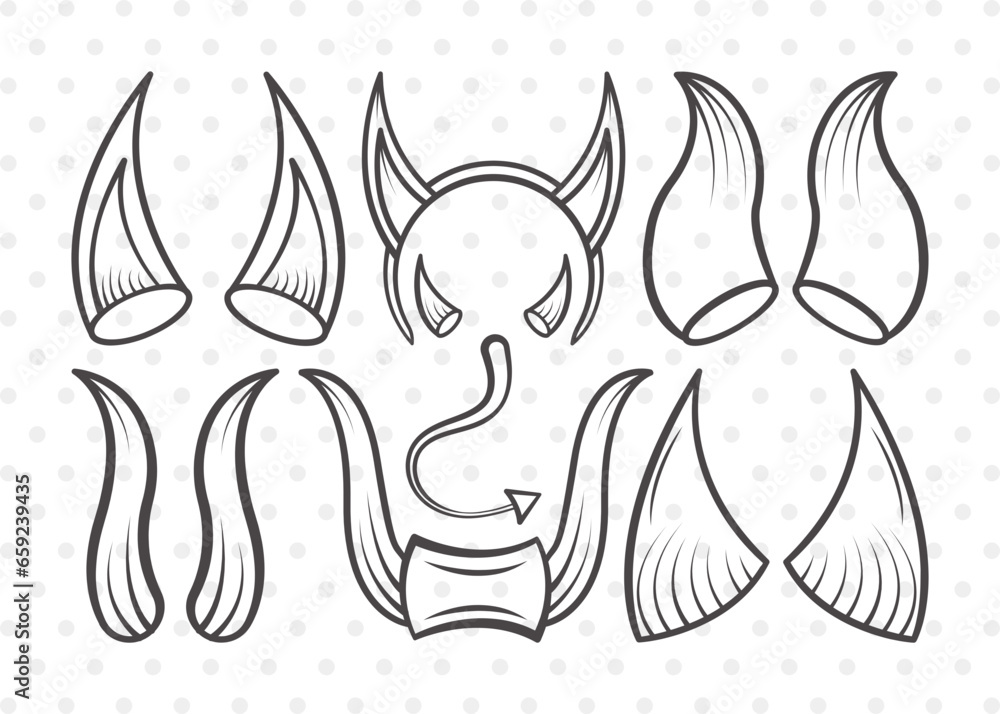 Stockvector Devil Horns SVG Cut File Devil Tail Svg Halloween Svg