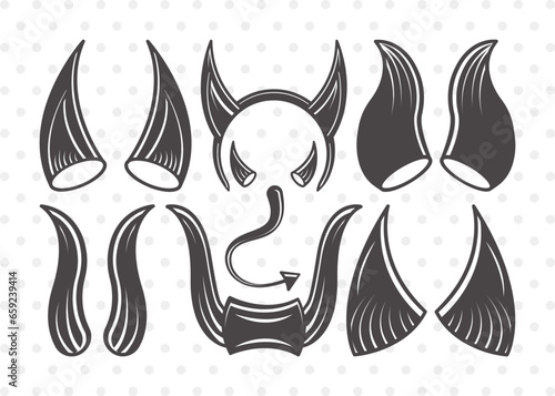 Devil Horns SVG Cut File   Devil Tail Svg   Halloween Svg   Bat Svg   Devil Horn and Tail Svg   Bundle   Eps   Dxf   Png
