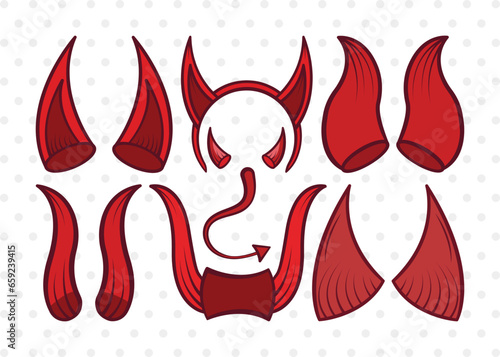 Devil Horns SVG Cut File | Devil Tail Svg | Halloween Svg | Bat Svg | Devil Horn and Tail Svg | Bundle | Eps | Dxf | Png