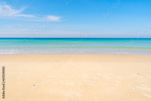 Empty tropical beach and seascape  Beautiful sandy beach and sea in sunny day Blue sky in good weather day  Beach sea space area nature background