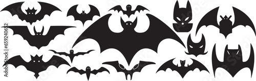 Set of Halloween Bats on white background  flat design vector set of Halloween bats  helloween decorative items