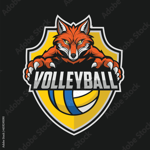 volleyball logo fox vector art illustration design