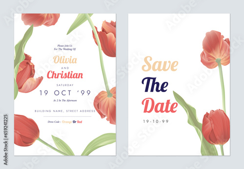 White red elegant tulip flowers wedding invitation