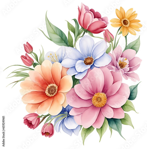 Watercolor vintage flower clip art isolated