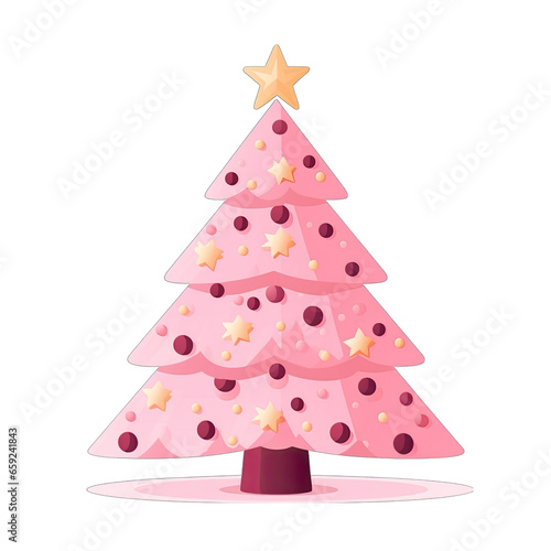 Pink christmas tree, flat design style, isolated on white transparent background