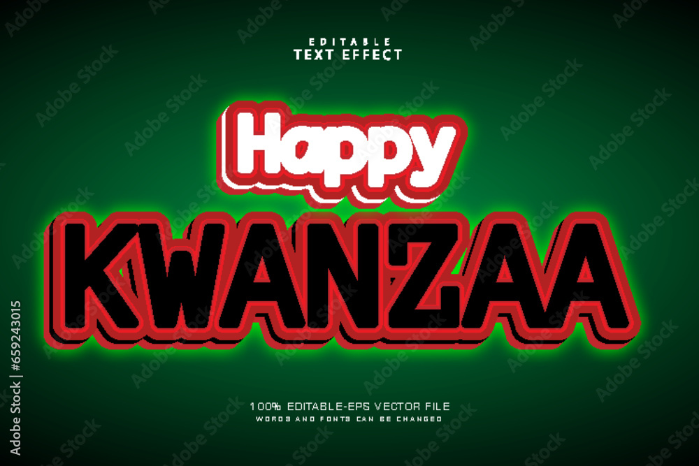 Happy kwanzaa editable text effect 3 dimension emboss cartoon style