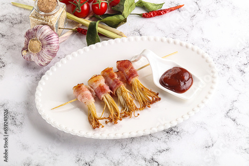 Grilled enoki mushroom with bacon