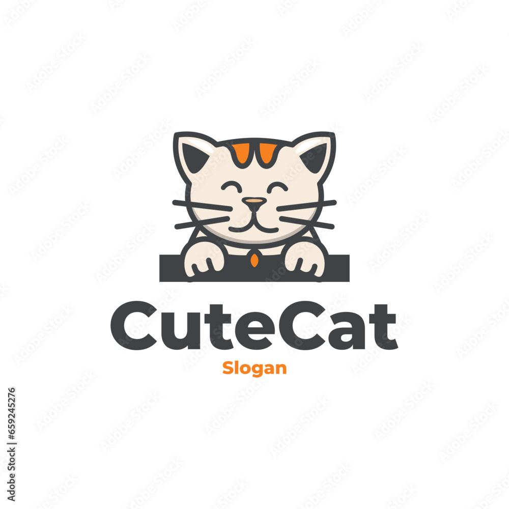 cute cat modern fun logo vector
