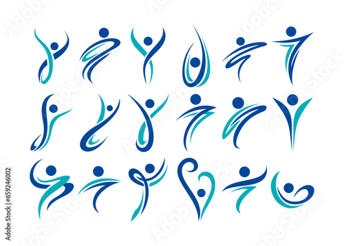 Simple line swoosh abstract human pose logo design set