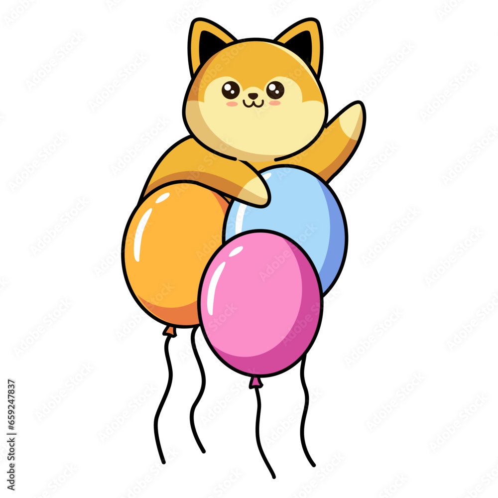 Cute little dog with figure one, blue balloon and bow tie Cute little dog with figure one, blue balloon and bow tie