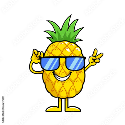 pineapple cool eyeglass cartoon vector