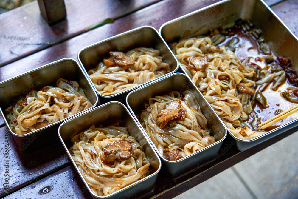 Delicious sweet and sour barbecued pork noodles