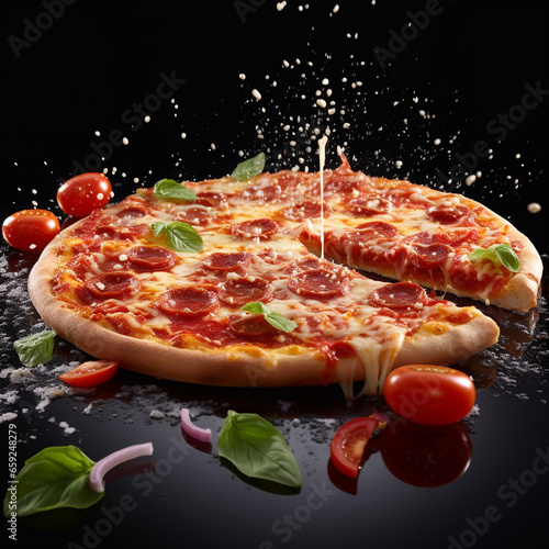 Photo of pizza topped with sauce that looks delicious