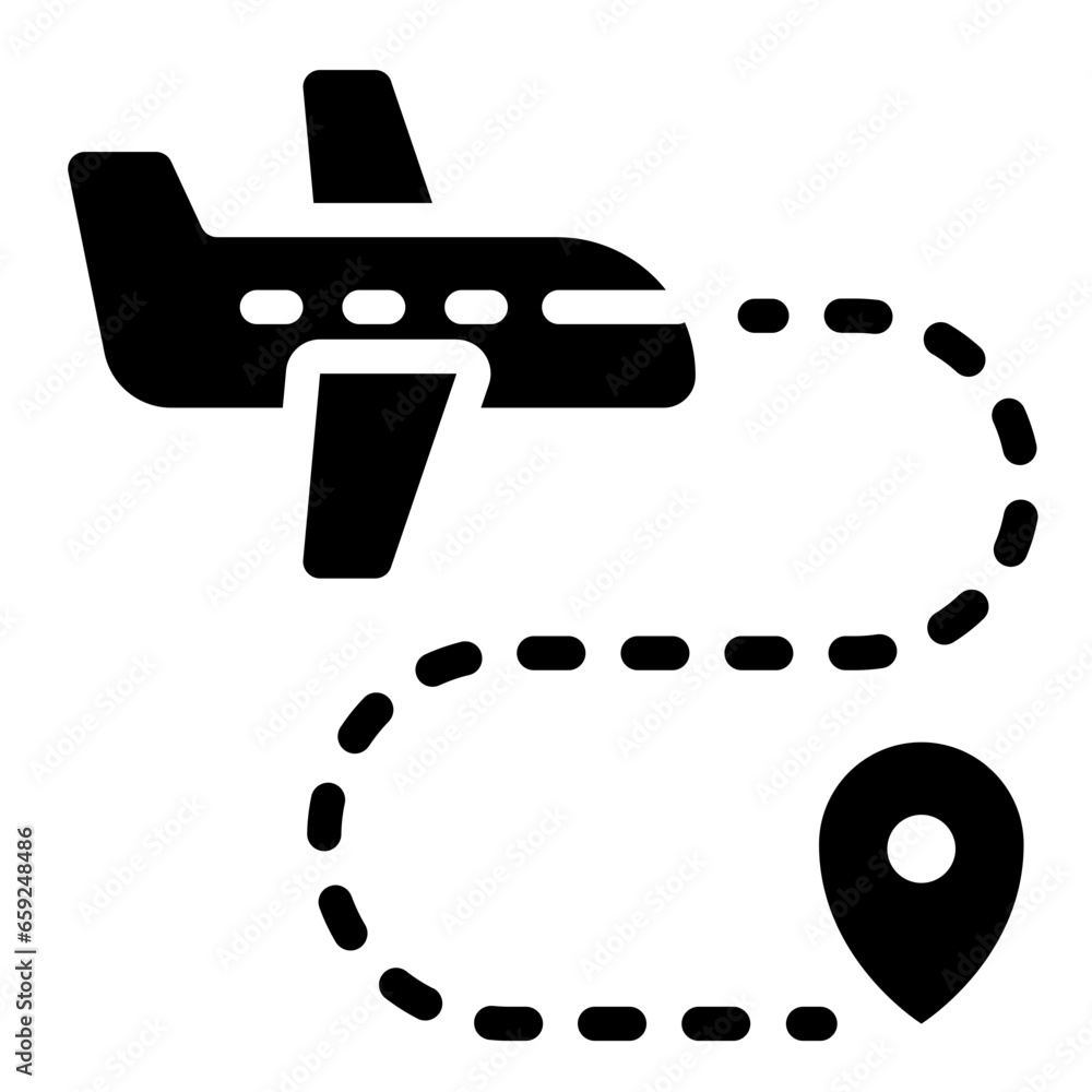 GPS plane route solid glyph icon