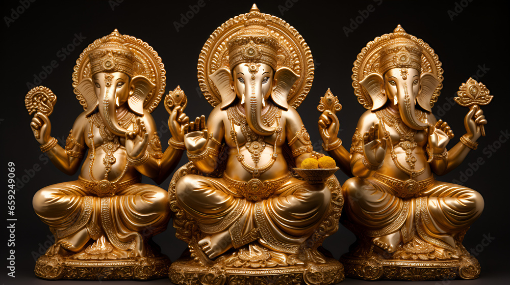 golden Ganesha statue isolated, Lord Ganesha Statue, 