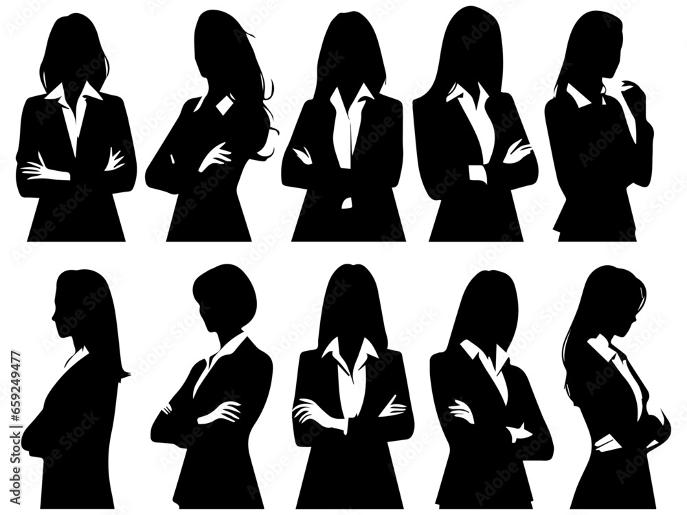 business woman folded arms vector silhouette a set of group black color business woman folded arms vector silhouette a set of group black color