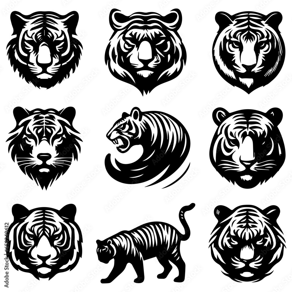 Tiger Logo Concept vector illustration a set of group, Tiger Vector Illustration, Tiger Icon vector Tiger Logo Concept vector illustration a set of group, Tiger Vector Illustration, Tiger Icon vector