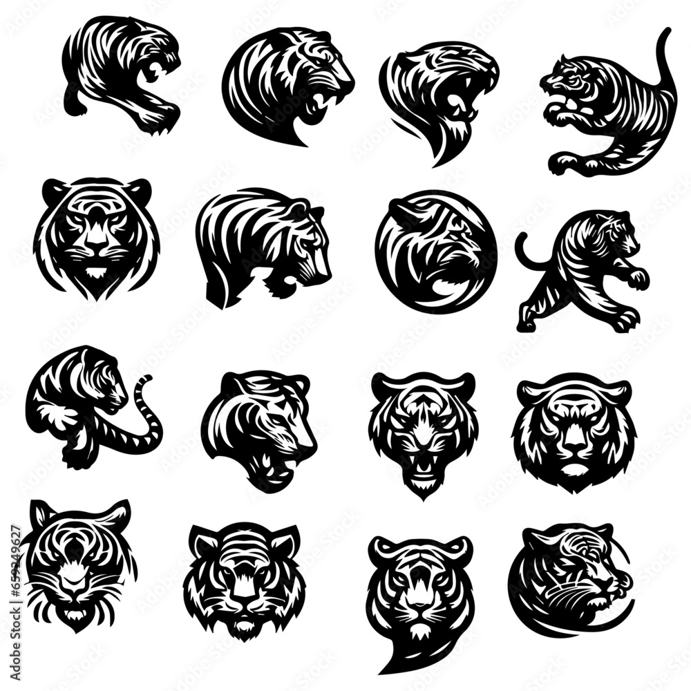 Tiger Logo Concept vector illustration a set of group, Tiger Vector Illustration, Tiger Icon vector 