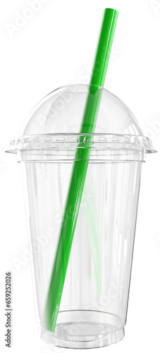 3D Empty Disposable Plastic Cup With Domed Lid And Straw