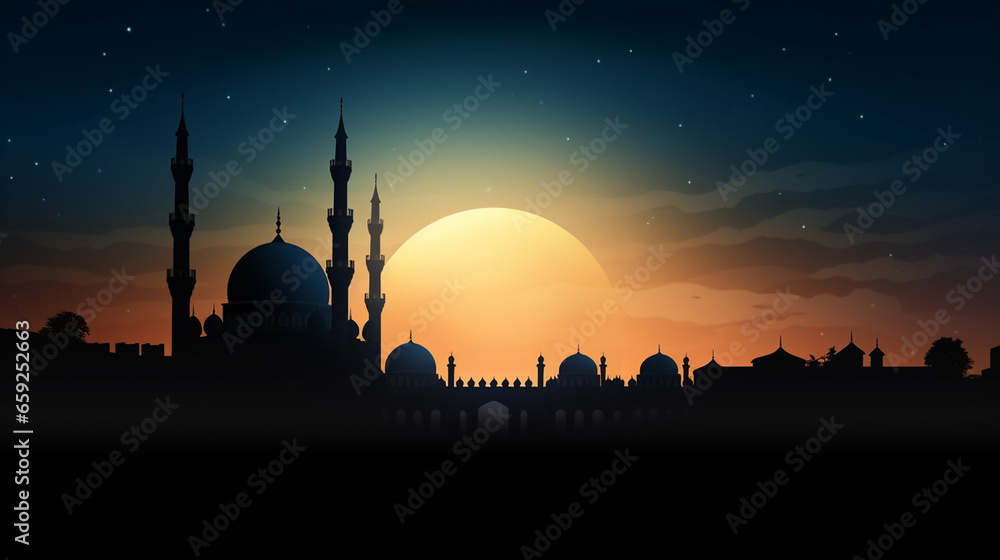 Amazing Silhouette at Sunset Mosque Background