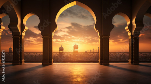 Silhouette at Elegant Sunset Mosque Background