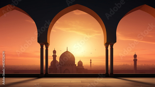 Silhouette at Amazing Sunset Mosque Background