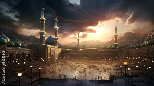 Mecca with dynamic clouds background mosque background
