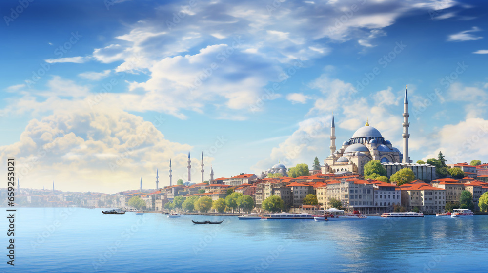 Skyline Istanbul Mosque Background - obrazy, fototapety, plakaty 
