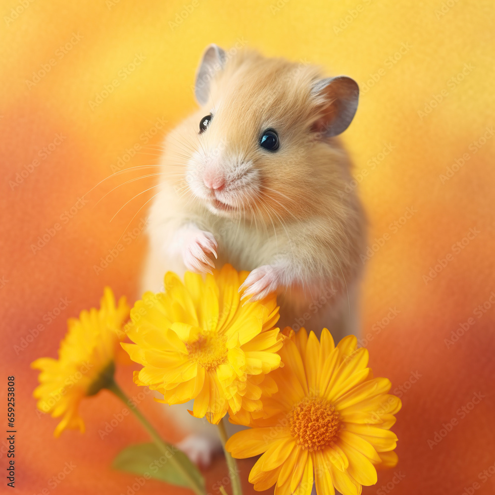 Serene Summer: A Hamster's Day Out in the Flower Field,hamster and flowers,hamster in the garden Serene Summer: A Hamster's Day Out in the Flower Field,hamster and flowers,hamster in the garden