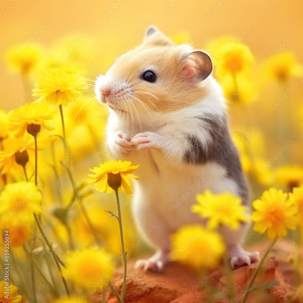 Serene Summer: A Hamster's Day Out in the Flower Field,hamster and flowers,hamster in the garden Serene Summer: A Hamster's Day Out in the Flower Field,hamster and flowers,hamster in the garden