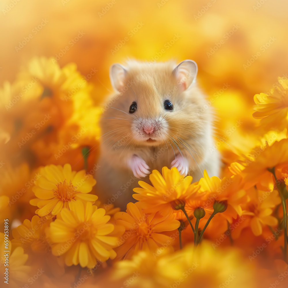 Serene Summer: A Hamster's Day Out in the Flower Field,hamster and flowers,hamster in the garden Serene Summer: A Hamster's Day Out in the Flower Field,hamster and flowers,hamster in the garden