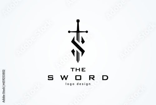 Sword logo. initial letter S with sword combination. flat design logo template. vector illustration