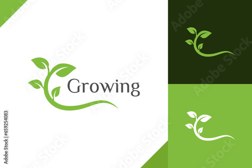 growing leaf logo icon design with plant graphic element, symbol, sign for green Earth Day, nature globe and greening earth logo template