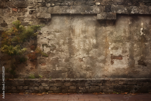 Exterior weathered wall with a tree and old stone blocks © Castle Studio