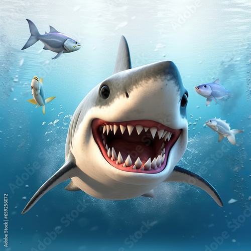 shark in the sea Shark Attack in the Deep Blue Ocean Cartoon illustration of a great white shark