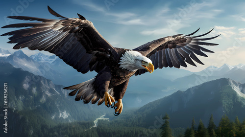 Eagle flying over the mountain peak