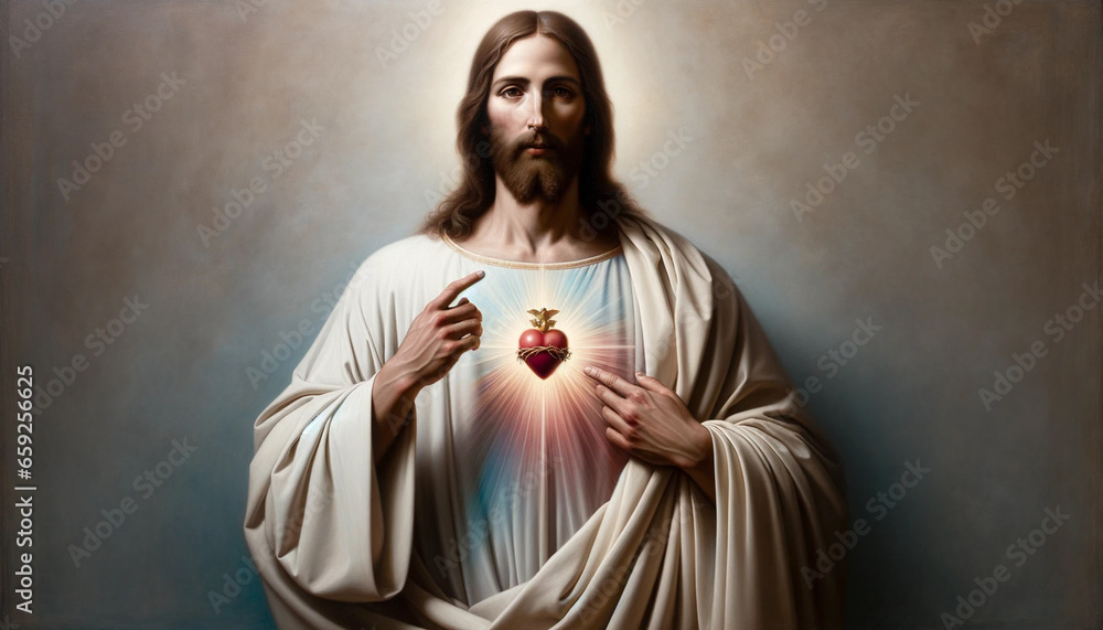 Naklejka premium Sacred Devotion: Christ's Heartfelt Love