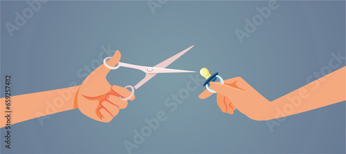 Parents Cutting off the Pacifier of their Toddler Vector Cartoon Illustration. Mom and dad starting the weaning from the pacifier process 
