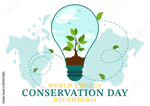 National Energy Conservation Day Vector Illustration on 14 December for Save the Planet and Green Eco Friendly with Lamp and Earth Background Design