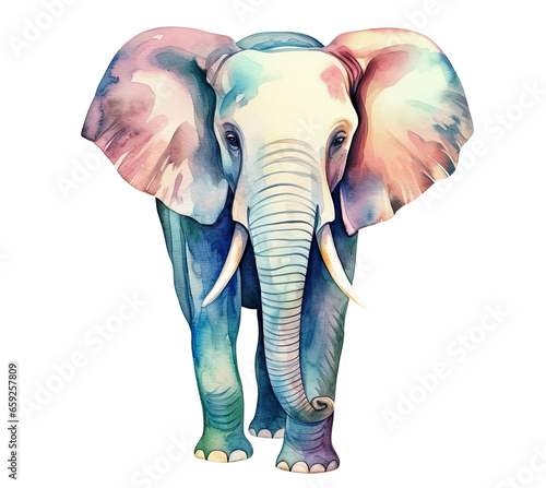 Watercolor illustration of an elephant isolated on transparent background