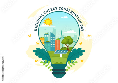 National Energy Conservation Day Vector Illustration on 14 December for Save the Planet and Green Eco Friendly with Lamp and Earth Background Design