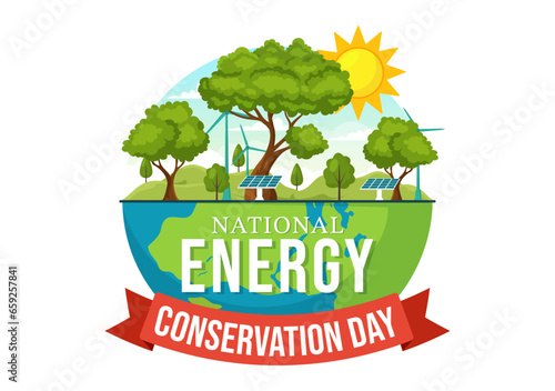 National Energy Conservation Day Vector Illustration on 14 December for Save the Planet and Green Eco Friendly with Lamp and Earth Background Design