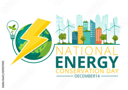 National Energy Conservation Day Vector Illustration on 14 December for Save the Planet and Green Eco Friendly with Lamp and Earth Background Design