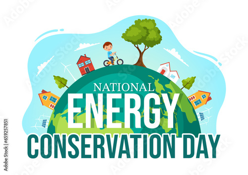 National Energy Conservation Day Vector Illustration on 14 December for Save the Planet and Green Eco Friendly with Lamp and Earth Background Design