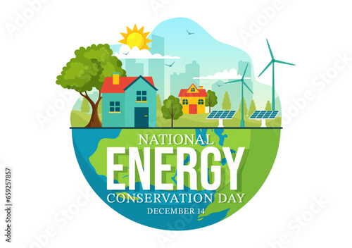 National Energy Conservation Day Vector Illustration on 14 December for Save the Planet and Green Eco Friendly with Lamp and Earth Background Design