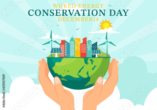 National Energy Conservation Day Vector Illustration on 14 December for Save the Planet and Green Eco Friendly with Lamp and Earth Background Design