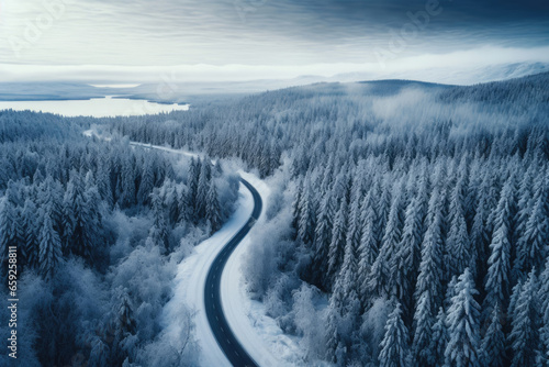 Top of a road going through the forest at winter © Aleksandr Bryliaev